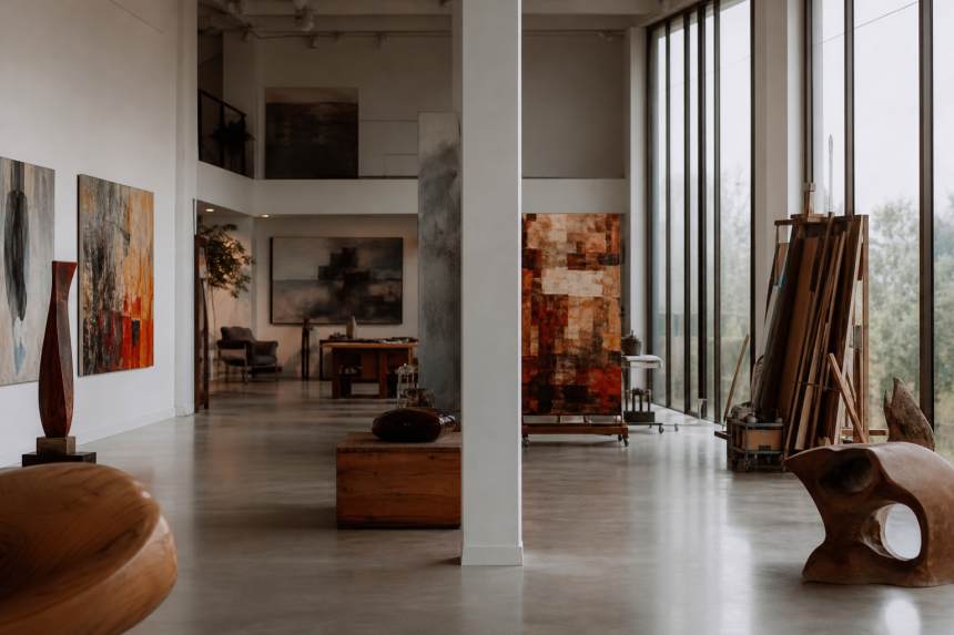 Obras e materiais de artes visuais em espaço cultural de Porto Alegre